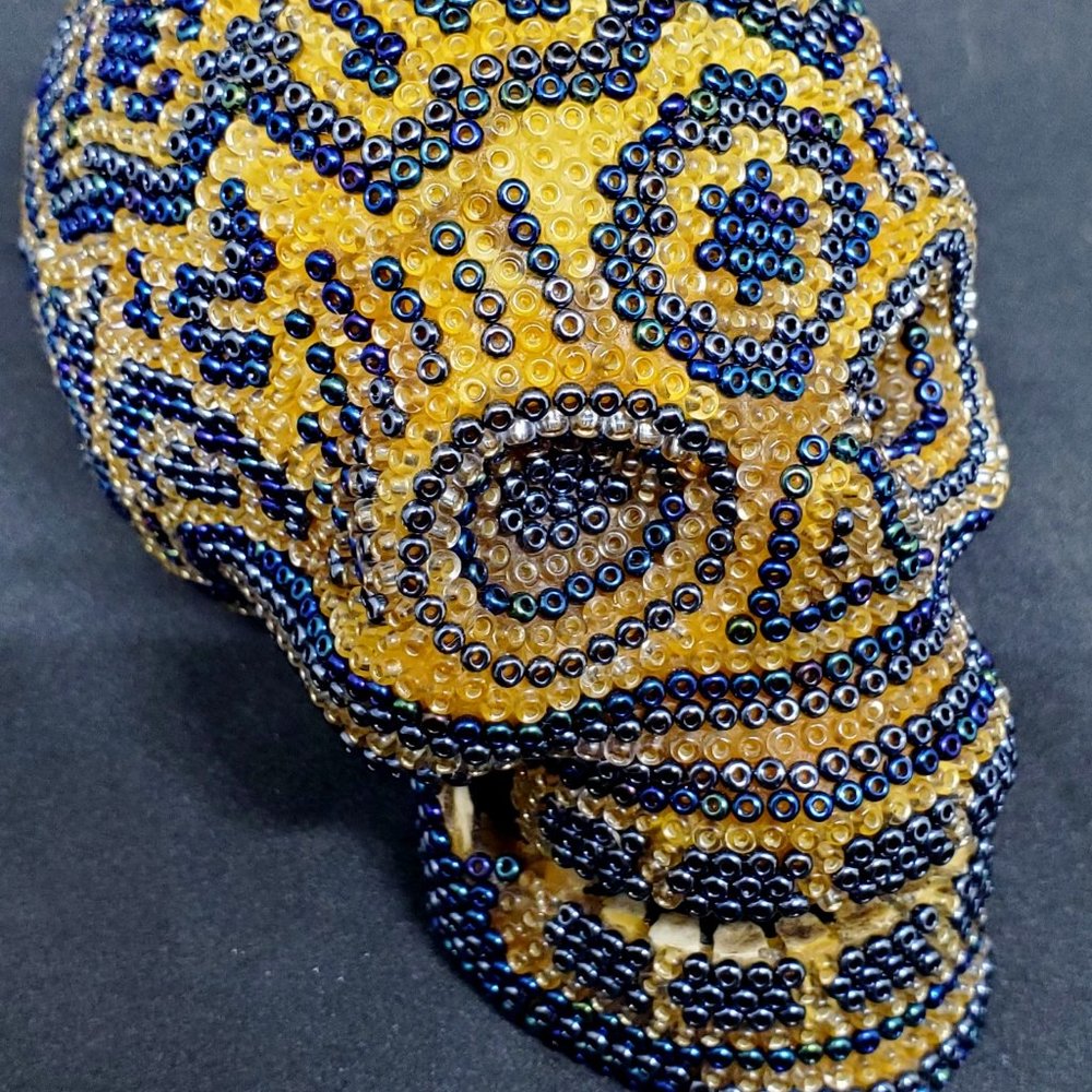 Huichol Beaded Skull on Hand Carved Fish Bone ~ Handcrafted by indigenous artist
